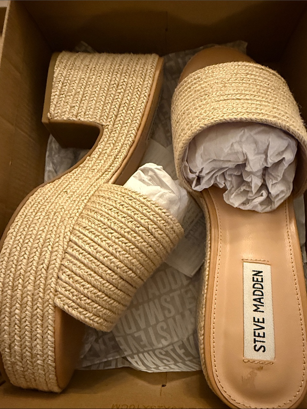 Steve Madden Beige Woven Platform Slide Sandals